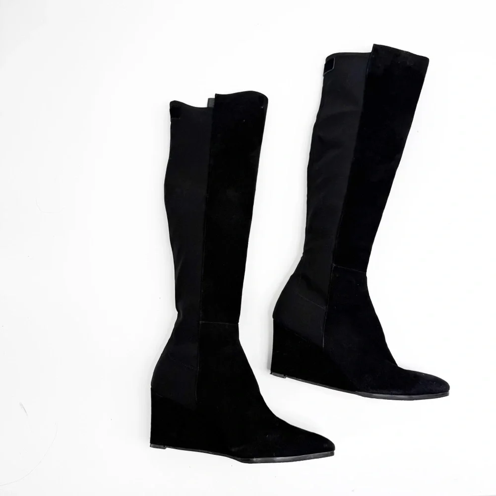 Stuart Weitzman Suede Lander Over The Knee Black Boot 50/50 Tall Boots, Size 9M